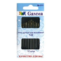 Иглы для шитья ручные " Gamma" для вышивания №1- 5 N- 311 в конверте с прозрачным дисплеем 12 шт. . 
